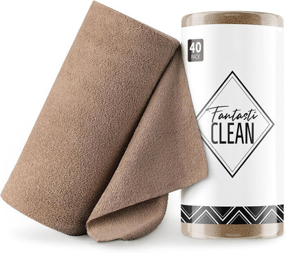 Fantasticlean Microfiber Cleaning Cloth Roll -40 Pack, Tear Away Microfiber Towels, 12" x 12", Reusable, Washable, Scratch Free, Ultra Absorbent Dishcloth for All-Around Cleaning Supplies (White)