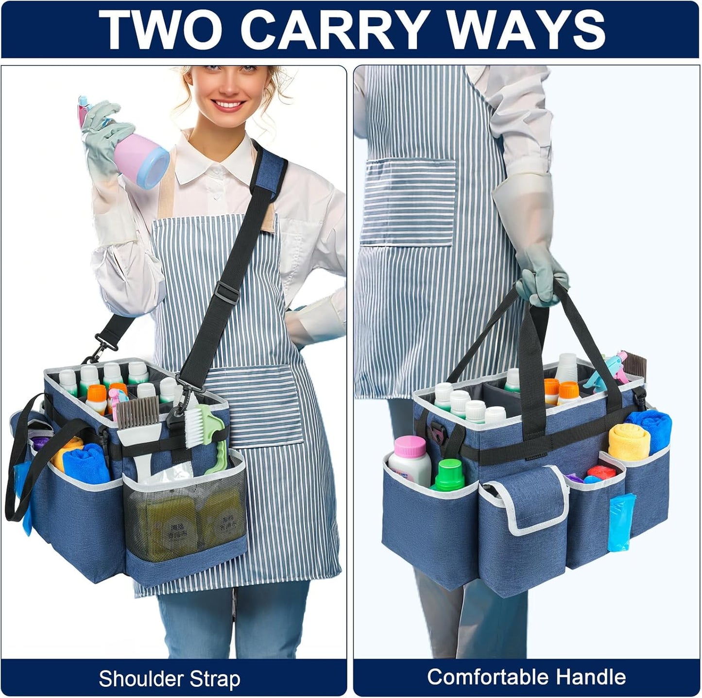 Cleaning Caddy,Cleaning Bag for Housekeepers,Cleaning Supplies Organizer with Handle,Black