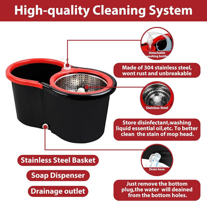 Spin Mop and Bucket with Wringer Set, 360 Spinning Mop Bucket System with 3 Microfiber Mop Replacement Heads, Mop and Bucket with Wringer Set for Home