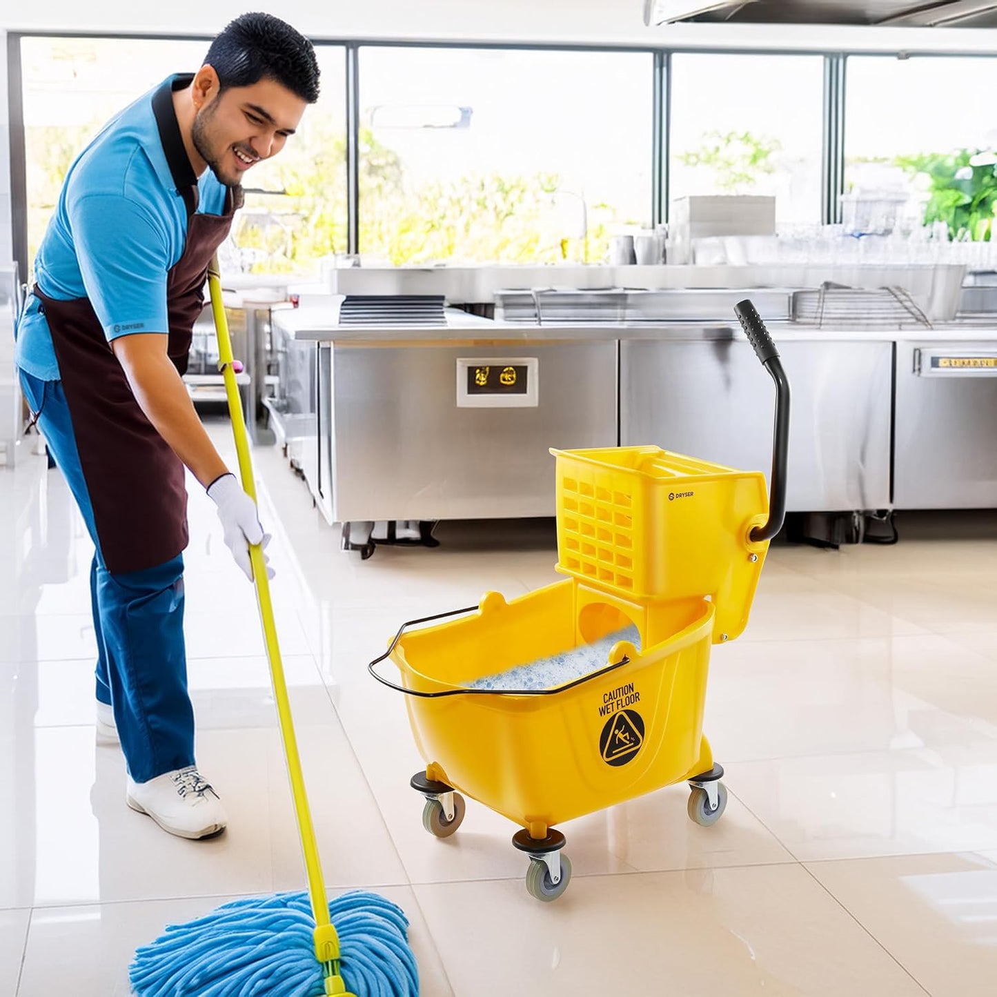 Dryser Commercial Mop Bucket with Side Press Wringer, 26 Quart, Black