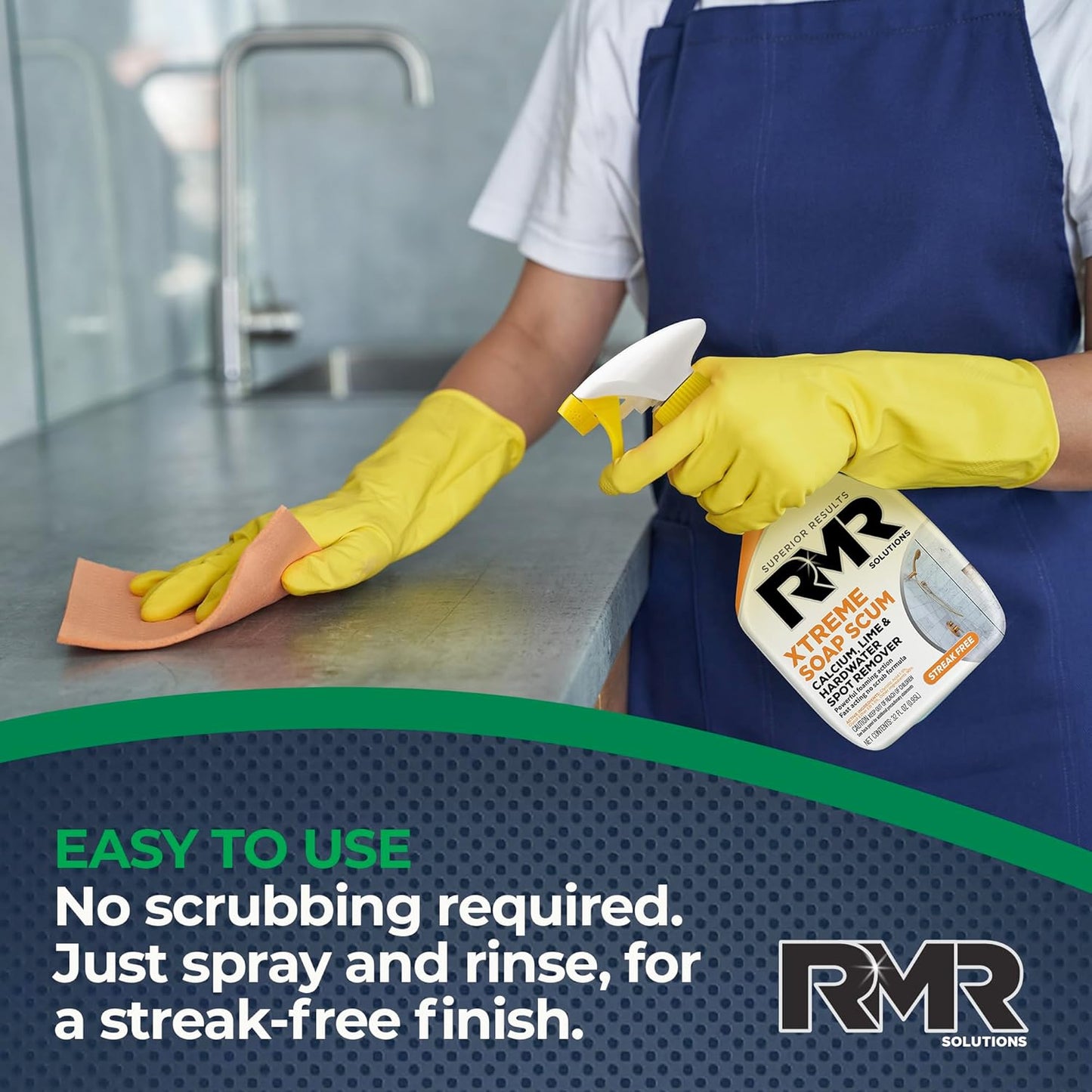 RMR - Xtreme Soap Scum Remover, Fast-Acting, No-Scrub Bathroom Cleaner for Soap Scum, Calcium, Hard Water, Limescale, and Shower Tile Residue, Bleach-Free, 30-Fluid Ounce Spray Bottle