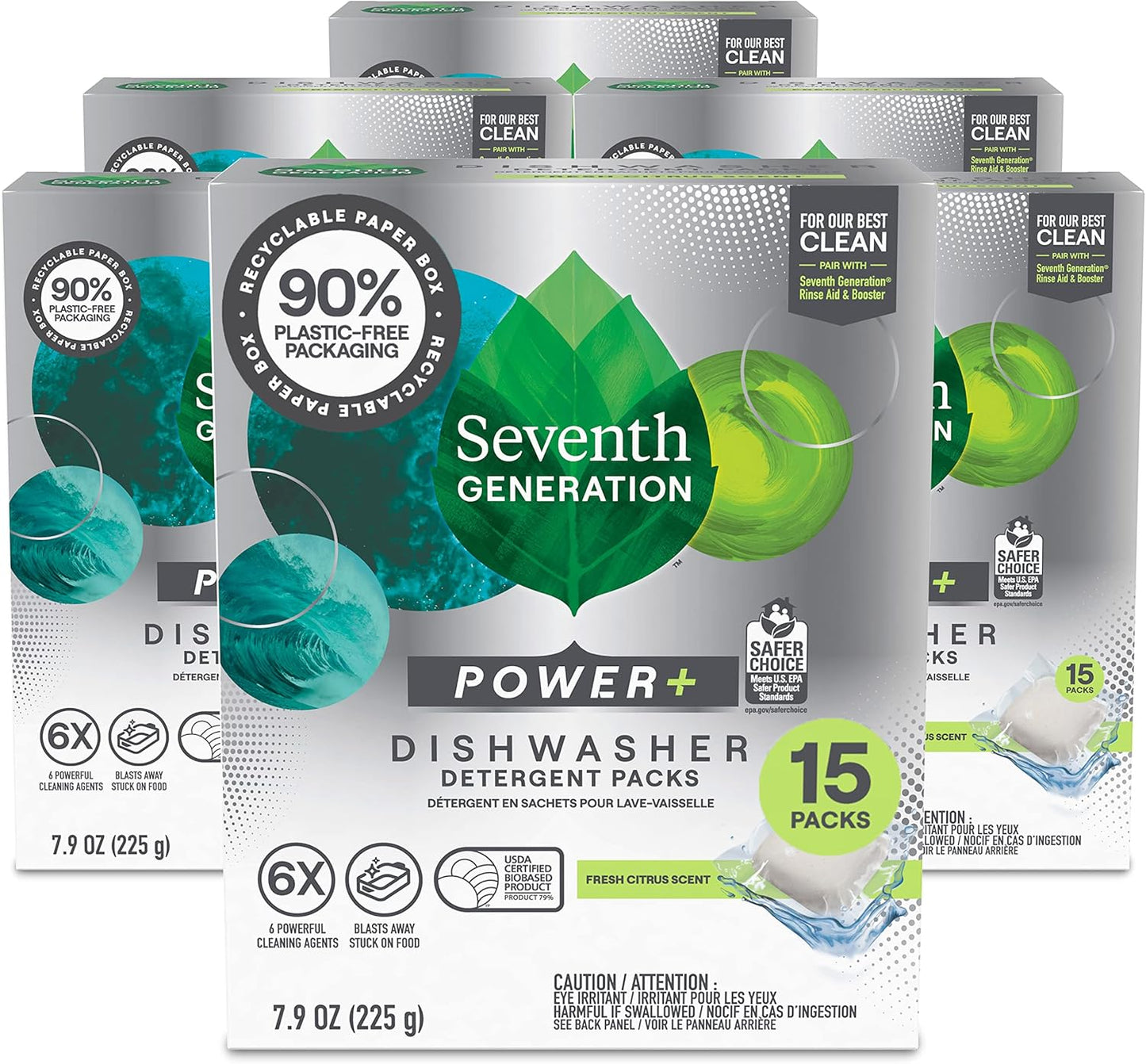 Seventh Generation Power Plus Dishwasher Detergent Packs Fresh Citrus scent Pack of 2 for sparkling dishes Dishwasher tabs 40 count