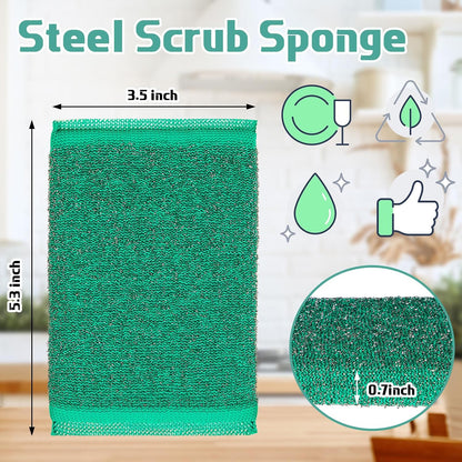 Thyle 36 Pack Steel Scrub Sponges for Dishes Non Scratch Scouring Multi Use Metal Scrubber Heavy Duty Dish Wash Kitchen Sponge for Pot Dish Washing Hard Surface Cleaning (Gray)