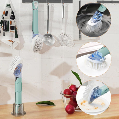 Soap Dispensing Replacement Dish Brush Storage Set with 2 PCS Brush Refills & Holder - RIMAY Dispenser Scrub Cleaning Scrubber Kitchen Dishwashing Dish Wand Handle for Dishes/Pans/Pots/Sink(Black)