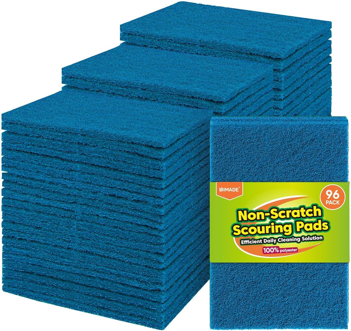 UNIMADE Heavy Duty Scouring Pad, 96Pcs Household Scour Pad for Kitchen, Garage and Outdoors, Reusable Dish Scrubber Pads for Pan and Metal Grill - Green