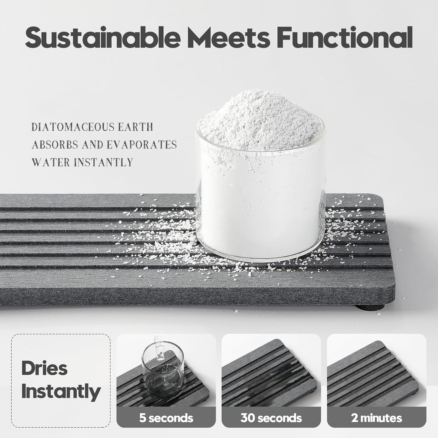 2PCS Water Absorbing Stone Drying Tray Mat for Bathroom Sink & Kitchen Counter Faucet Organizer, Quick Dry Dish Rack Soap Dispenser Sponge Holder, Vanity Sink Caddy Bar Coaster, Ivory White 8“x 4”