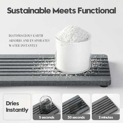 2PCS Water Absorbing Stone Drying Tray Mat for Bathroom Sink & Kitchen Counter Faucet Organizer, Quick Dry Dish Rack Soap Dispenser Sponge Holder, Vanity Sink Caddy Bar Coaster, Ivory White 8“x 4”