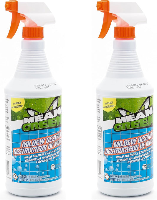 Mean Green Super Strength Mildew Destroyer & Soap Scum Cleaner for Bathrooms, Kitchen 1 Qt / 32 floz(2 Pack)