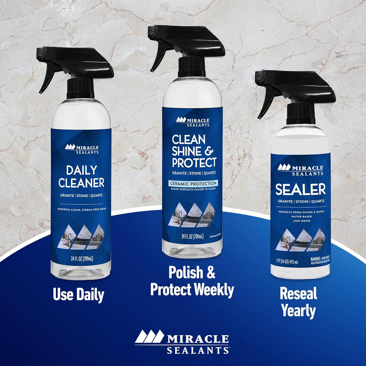 Miracle Sealants Clean Shine & Protect Spray for Granite, Stone, Quartz, Shine & Protect, 24 oz