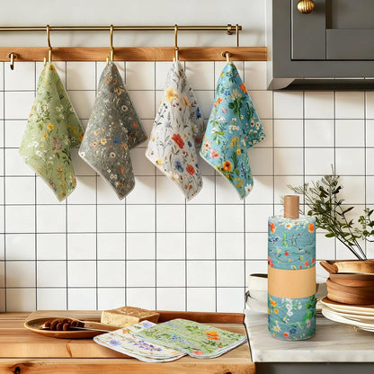 Redbaker 30 Pcs Reusable Paper Towels Rolls Kitchen Towels Bulk Washable Paperless Cloth Cotton Hand Napkins with Cardboard Reusable Napkins for Kitchen Bathroom(Floral,10 x 12 in)