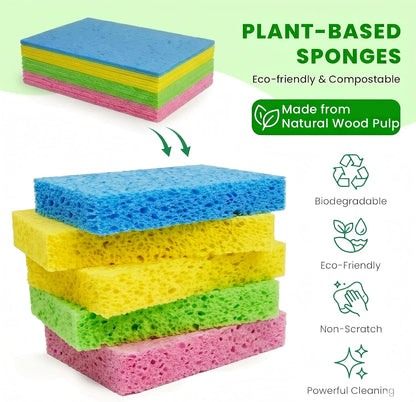 Metflavor Compressed Kitchen Sponges, 12 Count, Thick Non-Scratch Cellulose Dish Sponges, Biodegradable & Compostable, Pop-up Cleaning Sponge, 5" x 3" x 1"