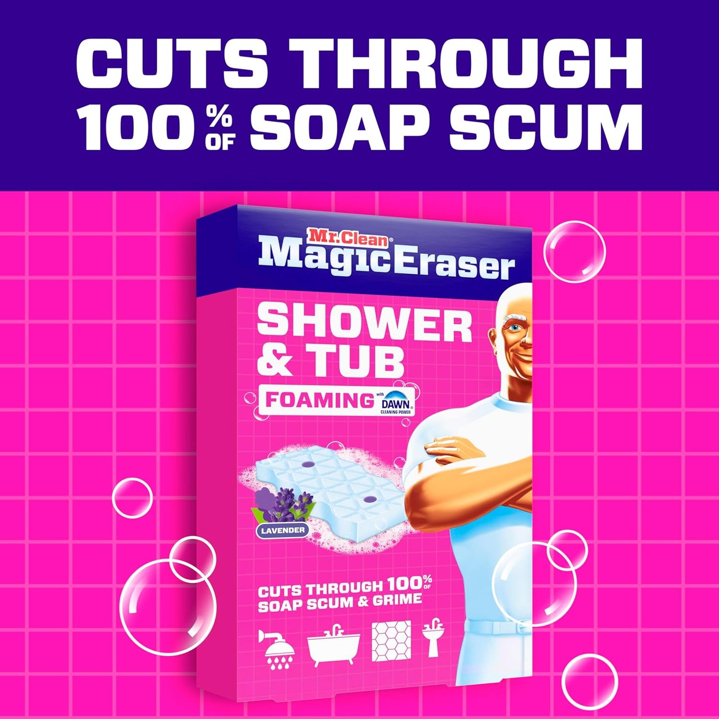 Mr. Clean Magic Eraser Sponge, Bathroom Cleaner, Shower Cleaner, Tub Cleaner, Soap Scum Remover, Bathroom Cleaning Supplies, Dawn Cleaning Power with Febreze Lavender Scent, 5ct
