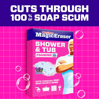 Mr. Clean Magic Eraser Sponge, Bathroom Cleaner, Shower Cleaner, Tub Cleaner, Soap Scum Remover, Bathroom Cleaning Supplies, Dawn Cleaning Power with Febreze Lavender Scent, 5ct