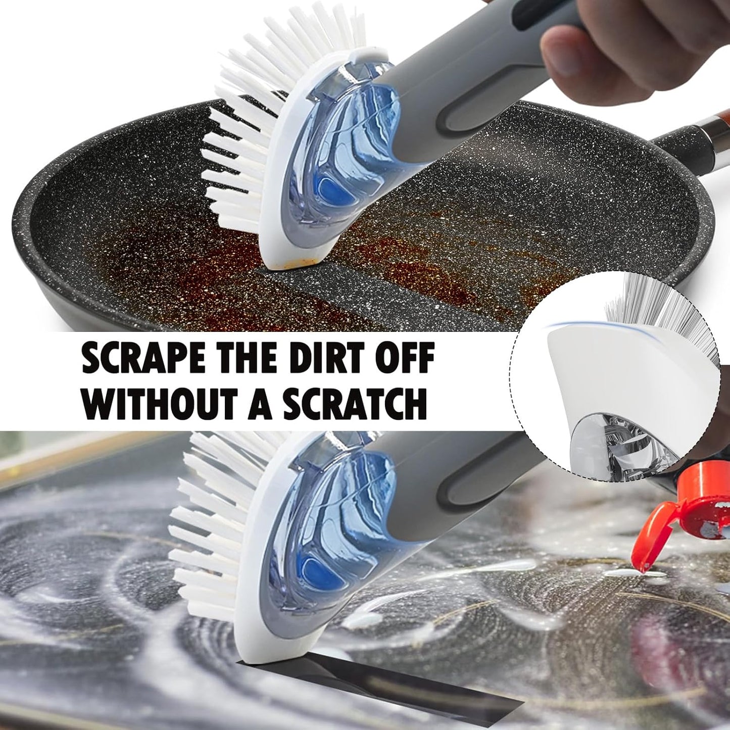 Soap Dispensing Replacement Dish Brush Storage Set with 2 PCS Brush Refills & Holder - RIMAY Dispenser Scrub Cleaning Scrubber Kitchen Dishwashing Dish Wand Handle for Dishes/Pans/Pots/Sink(Black)