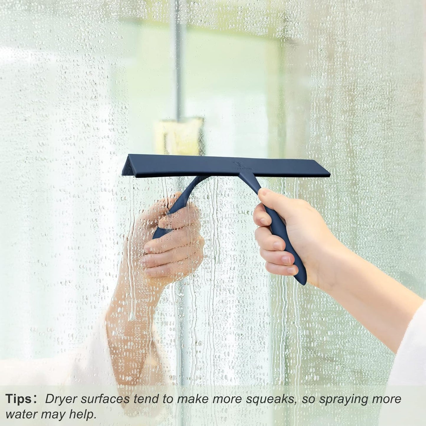 Squeegee for Shower Glass Door, 11-Inch Shower Squeegee for Glass Doors, Bathroom Silicone Squeegees Wiper for Shower with Non-Slip Handle, No-Drilling Silicone Hanging Hook, for Tiles, Mirror(White)
