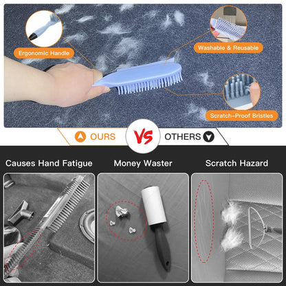 Professional Rubber Dog Hair Remover Brush for Car & Home – Auto Detailing Tool Removes Pet Hair from Vehicles, Furniture, SUVs, Trucks, RVs