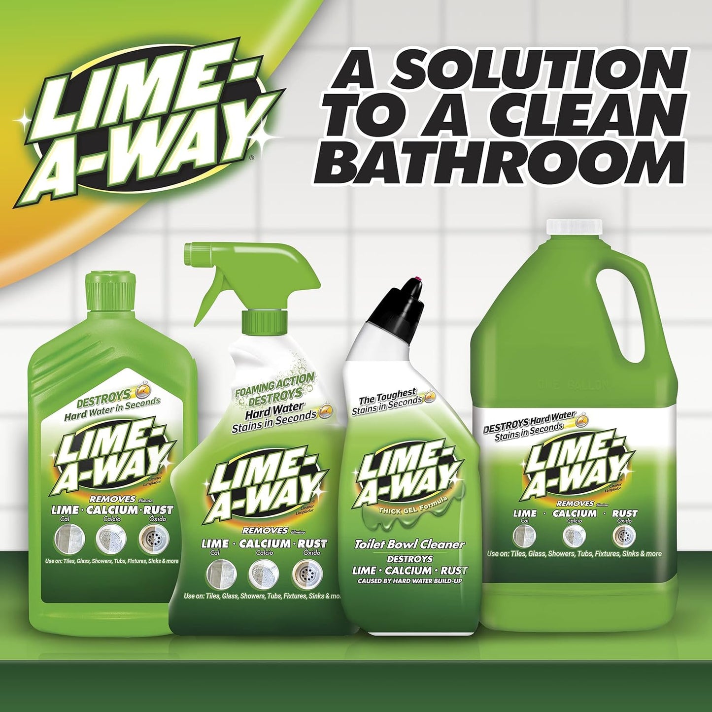 Lime-A-Way Hard Water Stain Remover Spray, Removes Lime, Calcium & Rust in Seconds, Bathroom Cleaner, 22 fl oz