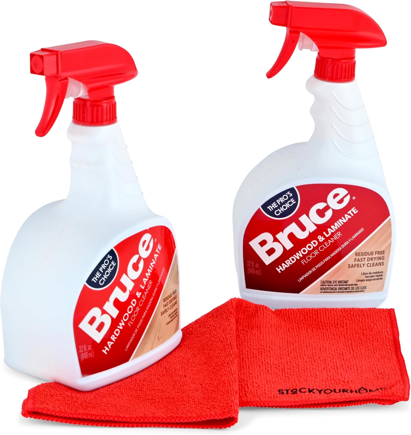 Stock Your Home Bruce Hardwood and Laminate Floor Cleaner (2 Pack) Residue Free Floor Cleaner for Mopping, Two 32 oz Spray Bottles Microfiber Cleaning Cloth