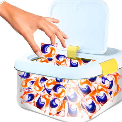 Skywin TidyFriend Laundry Pods Container with Lift Up Lid, 12.4" x 6.5" x 8.7", Airtight Storage Keeps Pods Fresh, Laundry Detergent Container & Dishwasher Pod Holder (Grey)