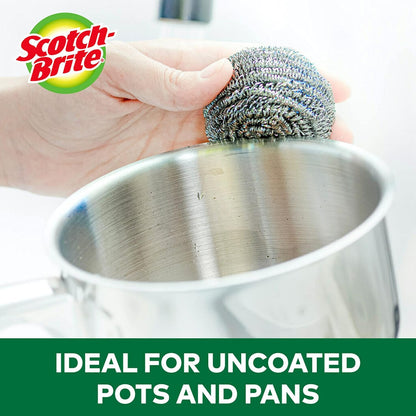 Scotch-Brite Stainless Steel Scrubbers, Scouring Pads for Cleaning Tough Baked-On Messes, Metal Scrubbers for Cleaning Dishes, 3 Scrub Pads