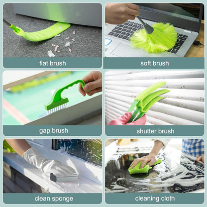 Microfiber Duster with Extension Pole 30 to 100'', Bendable Reusable Washable Feather Dusters for Cleaning High Ceiling Fan, Cobweb, Blinds, Keyboard, Furniture & Cars, Green Gift for Women (11 PCS)