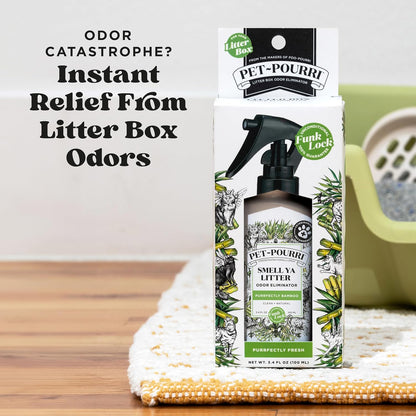 Pet-Pourri Smell Ya Litter Cat Litter Deodorizer Spray, Purrfectly Bamboo 3.4 Fl Oz, Up to 170 Uses, Pet Odor Remover with Essential Oils for Air, Carpet, Urine, Vet Recommended, Bergamot Bamboo Scent