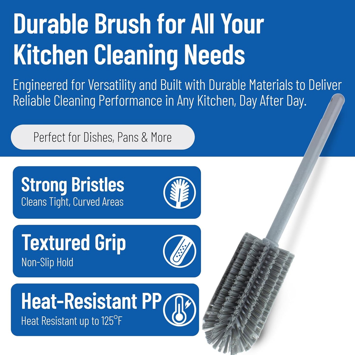 SPARTA Large Water Bottle Brush Ideal for Wide-Mouth Jars, Bottles and Tumblers, Dishwashing Tool with Handle for Home and Commercial Kitchens, Plastic, 12 Inches, White