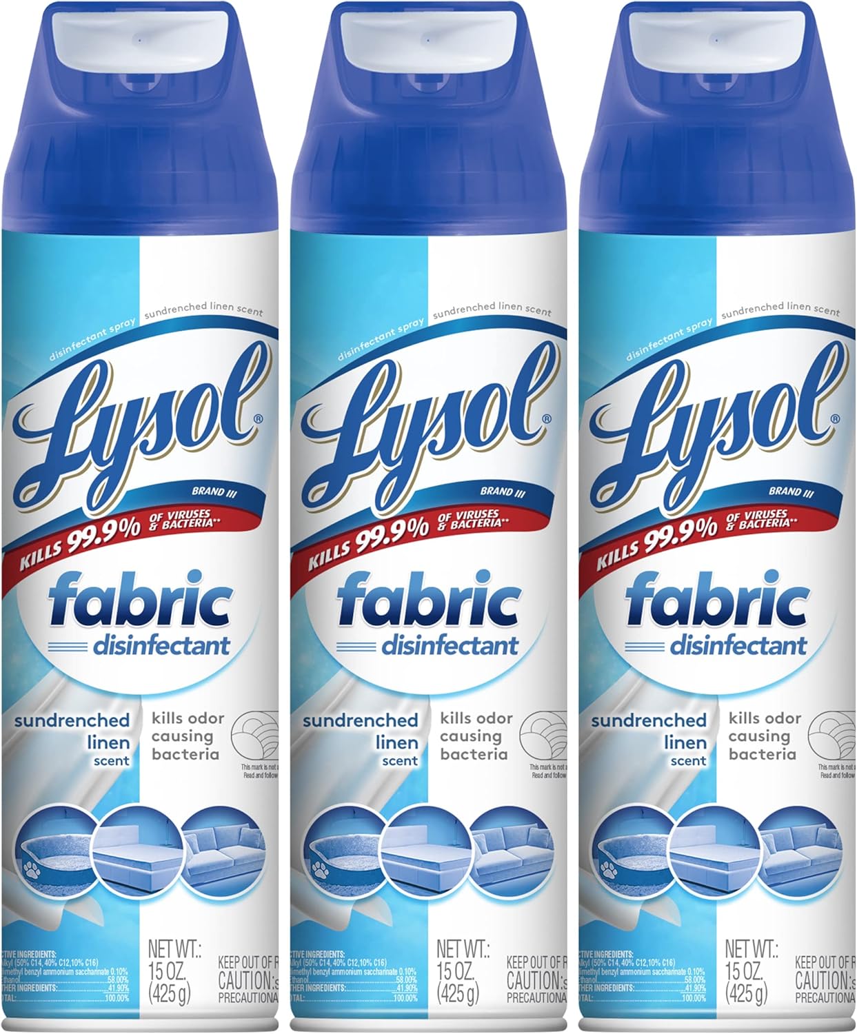 Lysol Fabric Disinfectant Spray, Sanitizing and Antibacterial Spray, For Disinfecting and Deodorizing Soft Furnishings, Sundrenched Linen 15 FL. Oz