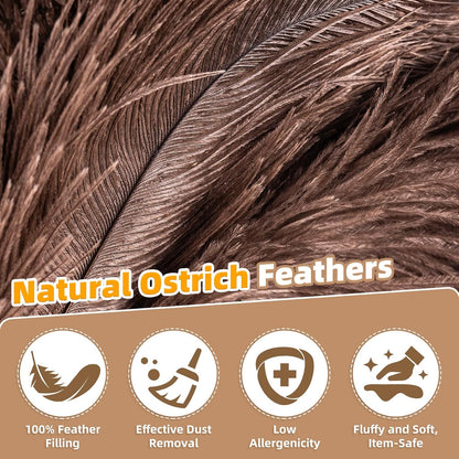 Extendable Ostrich Feather Duster with 19-49 inch Rotatable Stainless Steel Pole, Natural Feather Duster for Ceiling Fan Cobweb Dusting, Reusable Flexible Cleaning Duster(Include 1 Replacement Heads)