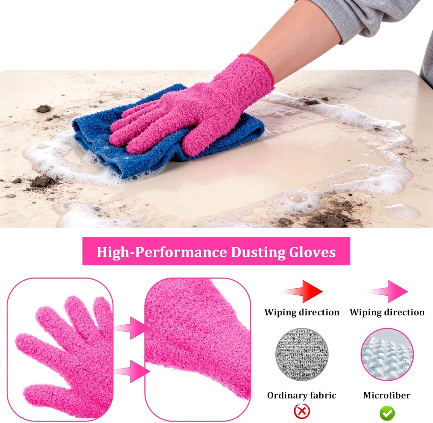 Abeillo Microfiber Gloves for Plants Dusting Cleaning, Reusable Washable Cleaning Gloves Mittens House Cars Blinds Dusting