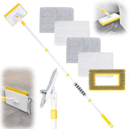 Baseboard Cleaner Tool with Long Handle,Wall Cleaner Mop with Extendable Handle 1 Stiff Bristles mop Head and 4 Reusable Cleaning Pads，Duster for Cleaning Tile Ceiling Window Skirting Board (Blue)