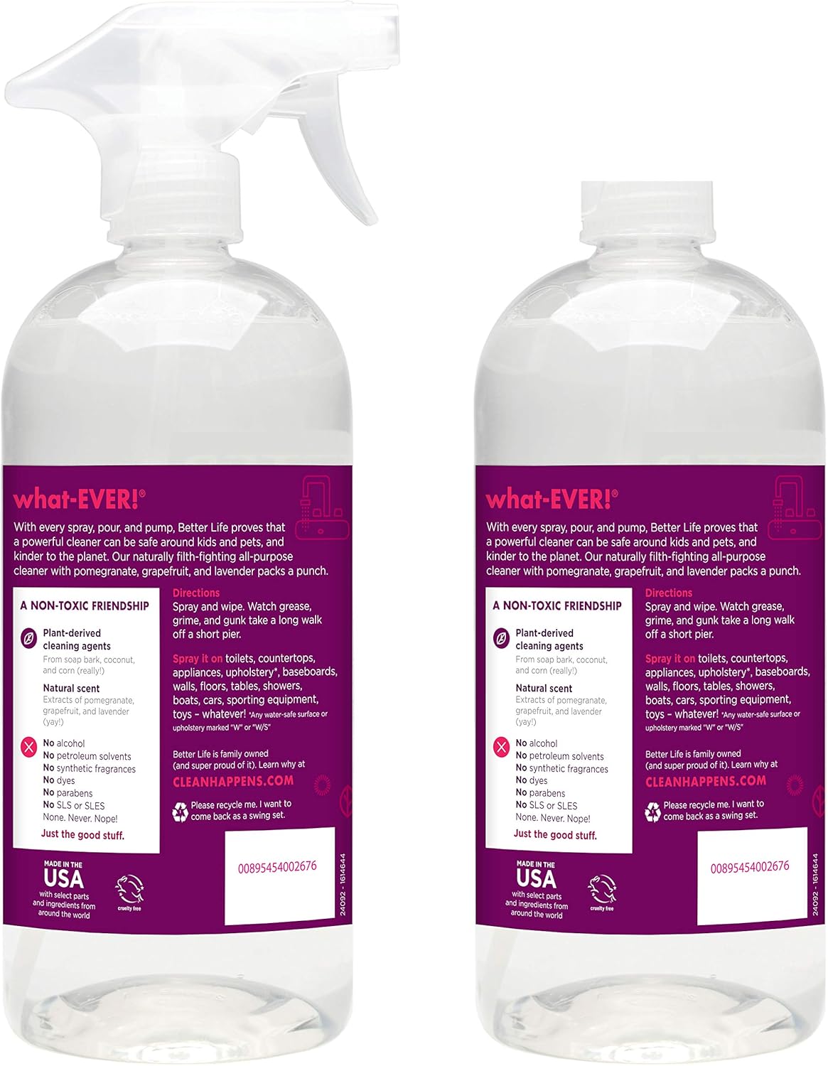 Better Life All Purpose Cleaner - Multipurpose Home and Kitchen Cleaning Spray for Glass, Countertops, Appliances, Upholstery & More - Multi-surface Spray Cleaner - 24oz (Pack of 2) Unscented