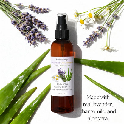 Symbolic Magic Lavender Essential Oil Room Spray - Linen Spray for Bedding, Sleep, Pillow, Bed, Aromatherapy Oils for Sleep and Pillows, Calming Mist with Chamomile and Aloe Vera