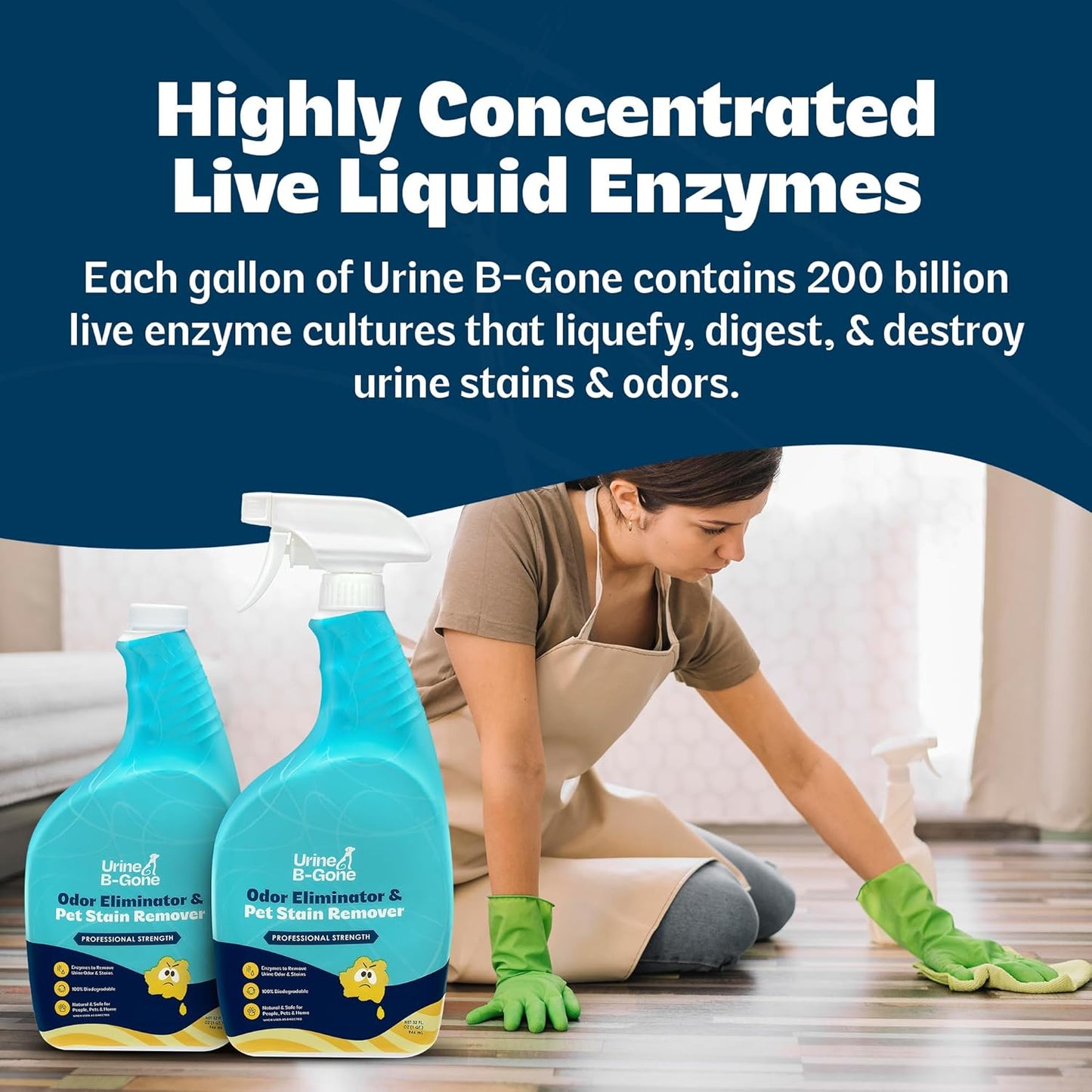Urine B-Gone, Professional Enzyme Odor Eliminator & Pet Stain Remover, Human, Cat & Dog Urine Cleaner, Effective on Laundry, Carpets & More, Original Scent, 1 Gallon