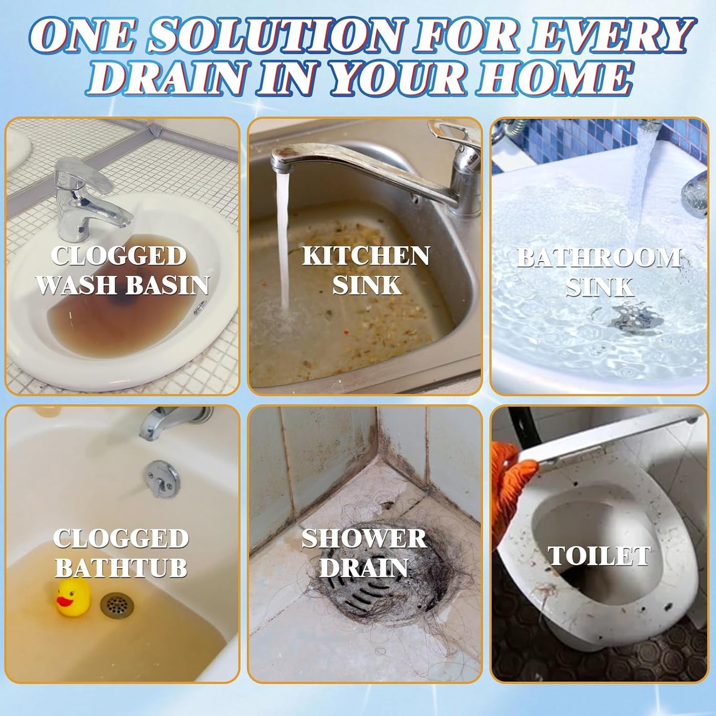 Drain Clog Remover Granules, 260g Drain Cleaner for Hair, Grease, Food Residue and Soap Scum, Drain Opener for Kitchen Sink, Bathroom Sink, Shower, Bathtub and Toilet