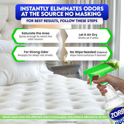 ZORBX Unscented Odor Remover Spray 32 oz - Perfect Solution for Strong Odor - Advanced Trusted Formula & Fast-Acting Odor Eliminator for Dog, Cat, Puppy