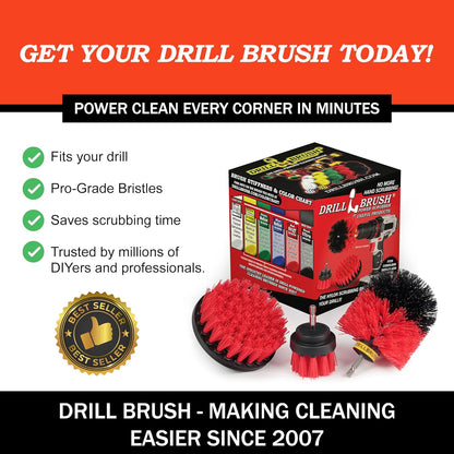 Drillbrush Drill Brush Attachment Set for Bathroom Cleaning – Power Scrubber Brush Kit for Tub, Tile, Shower, and Grout – All-Purpose Household Cleaning Brushes for Drill - Electric Grout Cleaner Kit