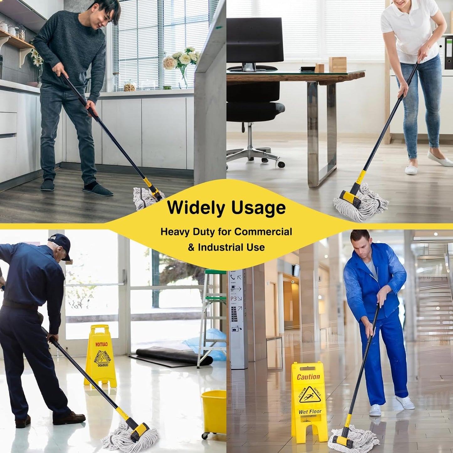 KeFanta Commercial Mop Heavy Duty Industrial Mop with Long Handle,60" Looped-End String Wet Cotton Mops for Floor Cleaning,Home,Kitchen,Office,Garage and Concrete/Tile Floor