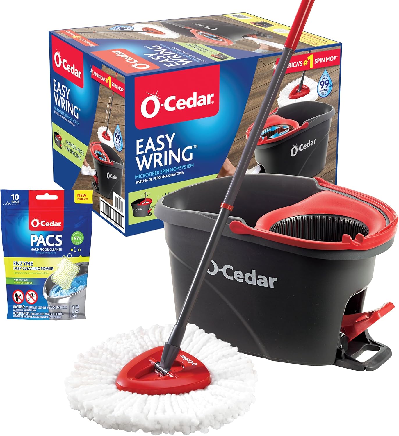 O-Cedar EasyWring Microfiber Spin Mop and Bucket Cleaning System + Citrus and Lavender Pacs (Variety Pack)