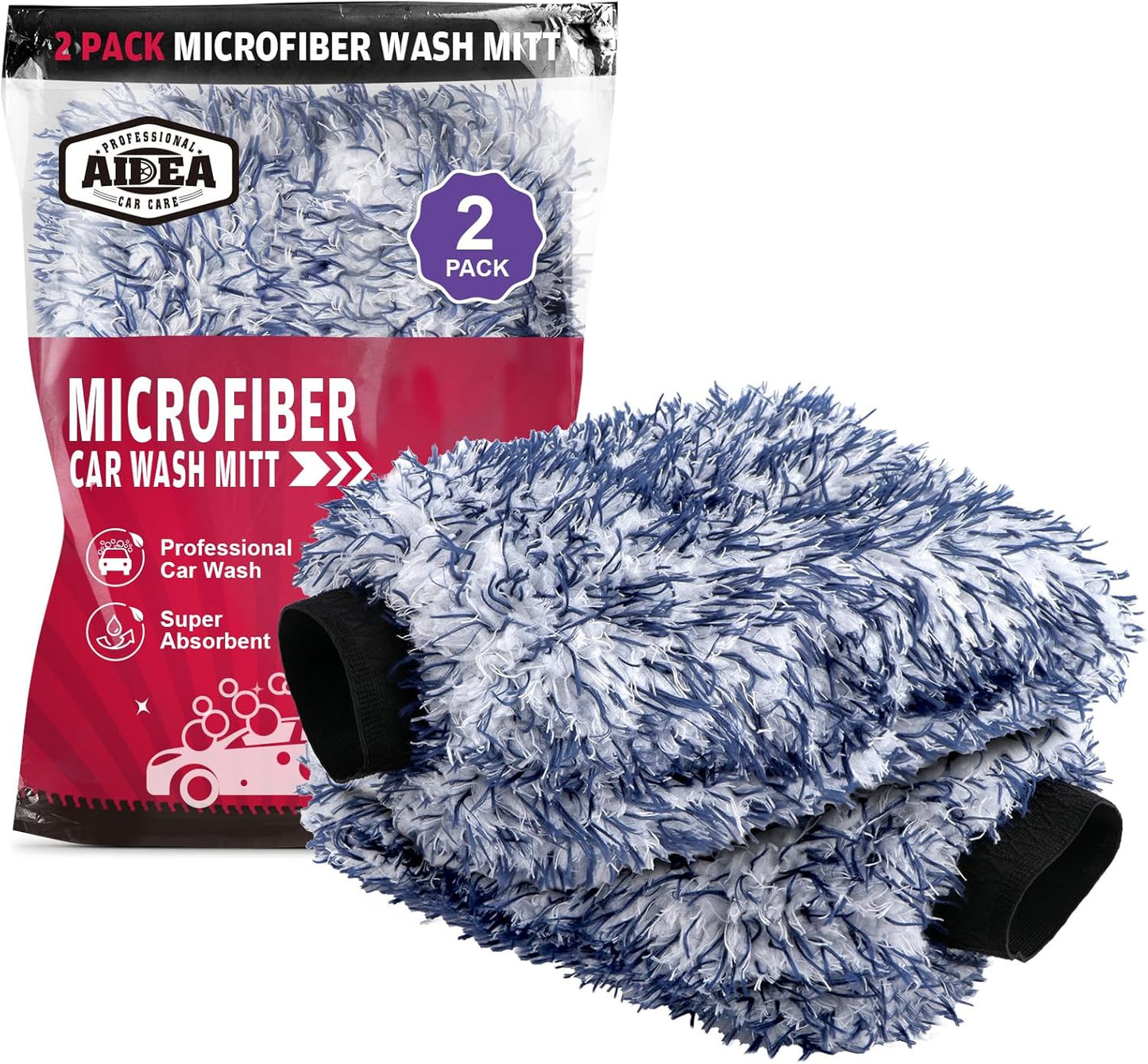 AIDEA Car Wash Mitt Microfiber, 2PK Scratch Free Lint-Free, Premium Chenille Microfiber Mitt Car Wash Brush, Green, Regular Size 7.12''X10.14''