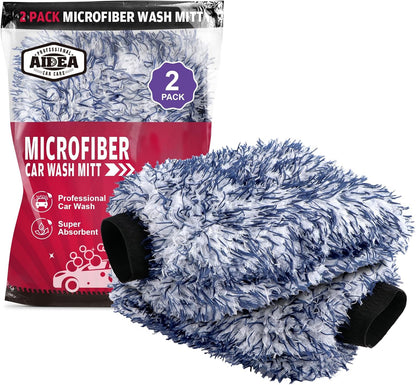 AIDEA Car Wash Mitt Microfiber, 2PK Scratch Free Lint-Free, Premium Chenille Microfiber Mitt Car Wash Brush, Green, Regular Size 7.12''X10.14''
