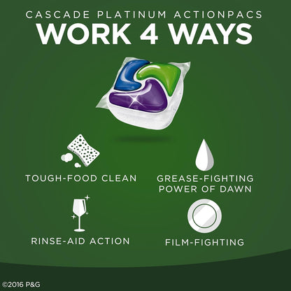 Cascade Platinum Power Boost Dishwasher Pods, Dishwasher Detergent, Dishwasher Soap, Dish Tabs, Dishwashing Tablets, Dish Detergent, Lemon, Actionpacs, 37 Count
