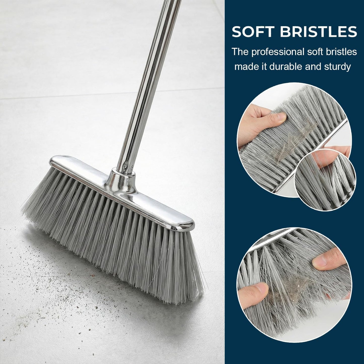 Indoor Soft Bristles Broom and Dustpan Angle Sweeping Dustpan and Broom with Long Handle for Kitchen Hardwood Floor Cleaning (Broom and Dustpan)