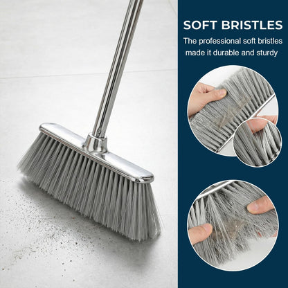 Indoor Soft Bristles Broom and Dustpan Angle Sweeping Dustpan and Broom with Long Handle for Kitchen Hardwood Floor Cleaning (Broom and Dustpan)