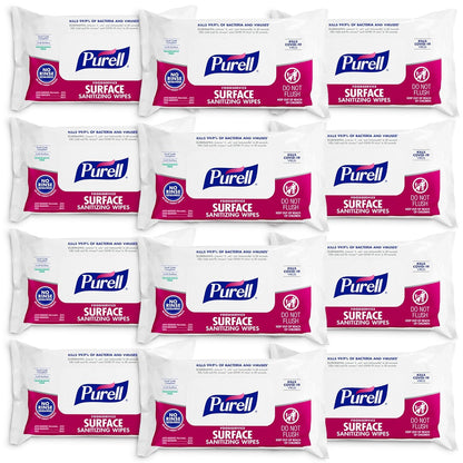 PURELL Foodservice Surface Sanitizing Wipes, 72 Count Flowpack, 7.4" x 9" Wipes (Pack of 12) – 9371-12