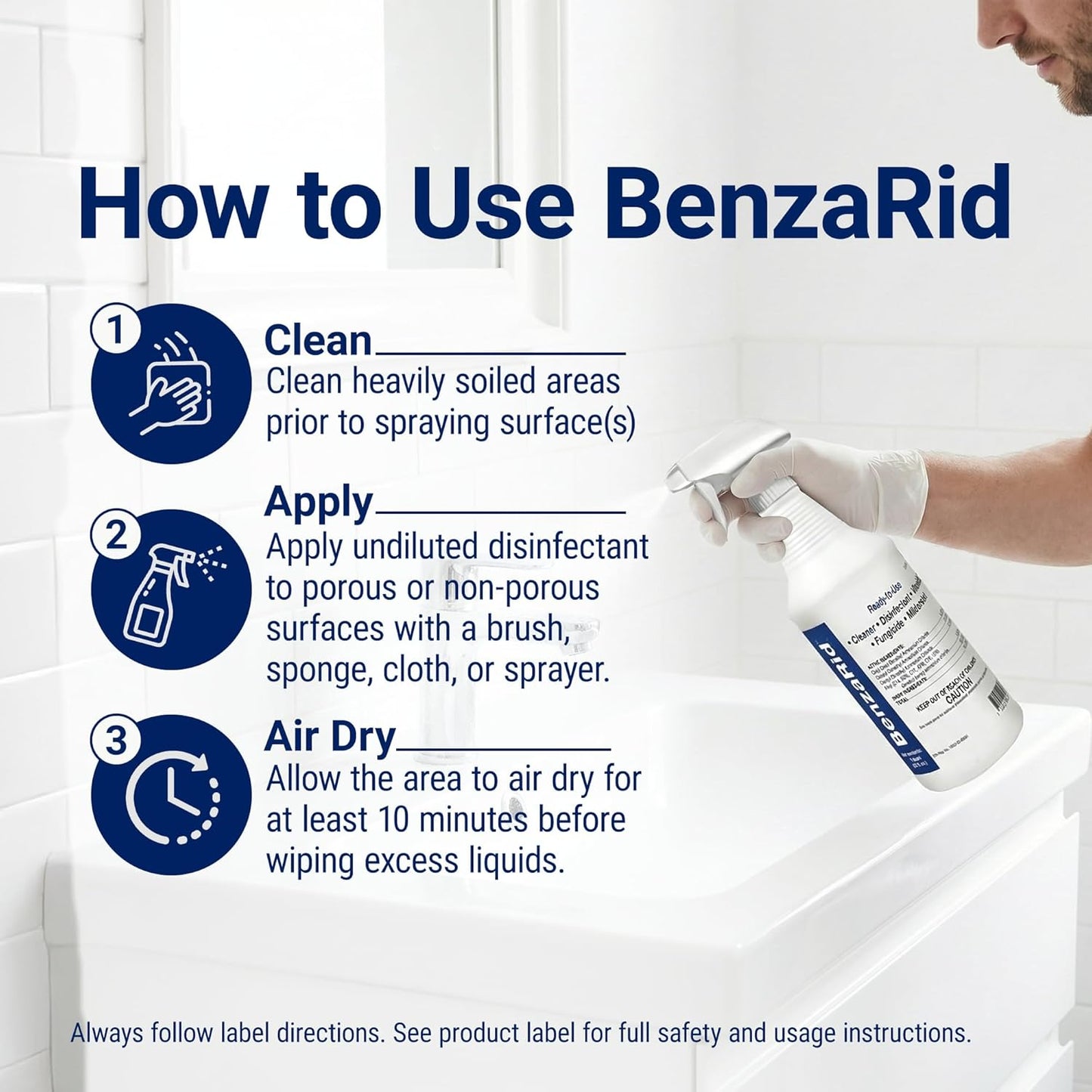 BenzaRid Pro Mold Killer Fungicide Disinfectant including Aspergillus Niger (Black Mold) H5N1 Pack | Multi-Purpose Fungicide, Mildewstat, Disinfectant, Virucide | EPA Reg. 1 Gal + 32 oz.