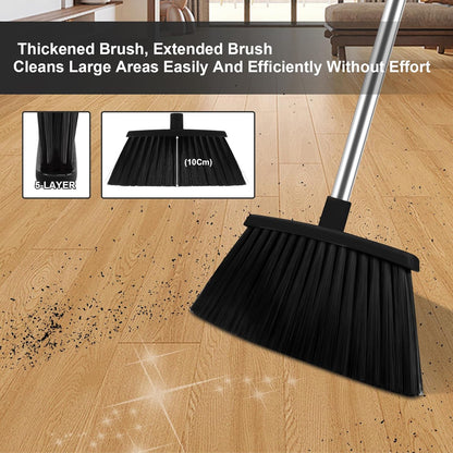 Broom and Dustpan Set, Upright Purple Broom with Dustpan Combo Set 51" Long Handle, Self Cleaning Dust Pan for Home, Kitchen and Office
