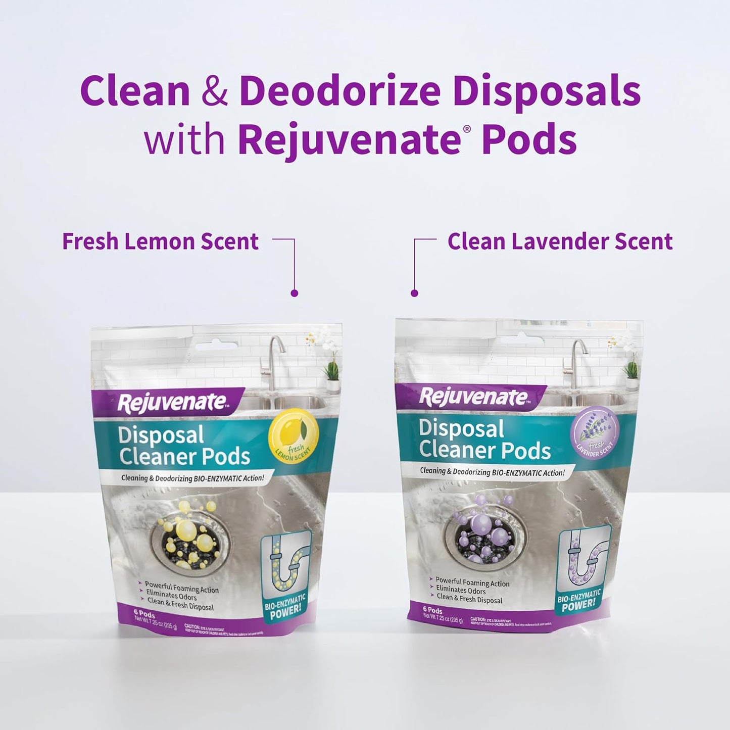 Rejuvenate Disposal Cleaner, 6 Pods, Lavender-Scented Disposal and Pipe Cleaner Pods with Bio-Enzymatic Formula Help Break Down Leftover Food Waste and Remove Odors for A Clean, Fresh Disposal