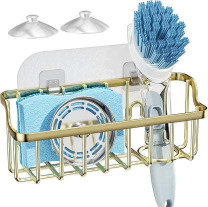 Consumest Sponge Holder Sink Caddy - Ladder Shaped Sponge Holder for Kitchen Sink with 2 Installation Ways (Suction Cups & Adhesive Hook), Rustproof Stainless Steel Kitchen Organizer, Silver