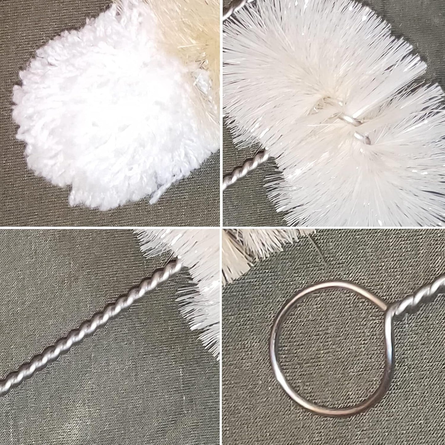 Coralpearl Bottle Brushes Thin Long Handle X 4, Skinny Wire Cleaner Set in Stainless Steel with Natural Boar Bristle at Wool Tip, Bendable Flexible for Cleaning Narrow Neck Bottles, Pipe, Tube, Hose